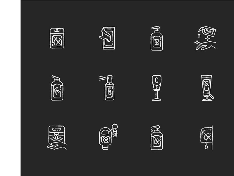Sanitizer types chalk white icons set on black background