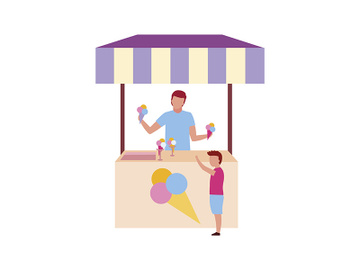 Ice cream vendor with kiosk semi flat color vector character preview picture