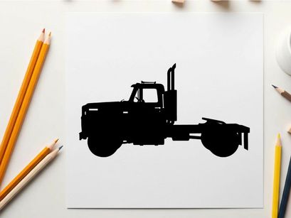Silhouette of a semi truck without trailer on white background