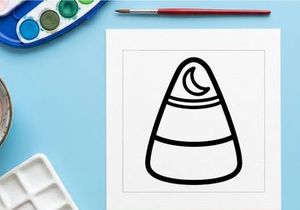 Candy corn line art icon. Simple Halloween sweet treat illustration for coloring pages.