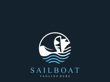Sail boat logo water lines hipster design minimalist template preview picture