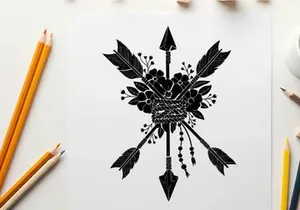 Silhouette of arrows and feathers with floral elements