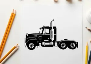 Silhouette of a large black semi truck with two exhaust pipes
