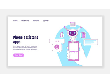 Phone assistant apps landing page flat silhouette vector template preview picture