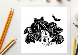 Halloween crab silhouette with bat and spider web decorations