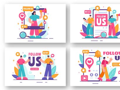 12 Follow Us and Like Illustration