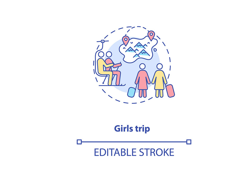 Girls trip concept icon. Winter holiday idea thin line illustration