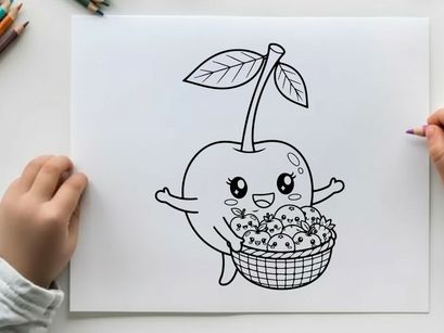 Cute apple character holding basket of apples vector illustration