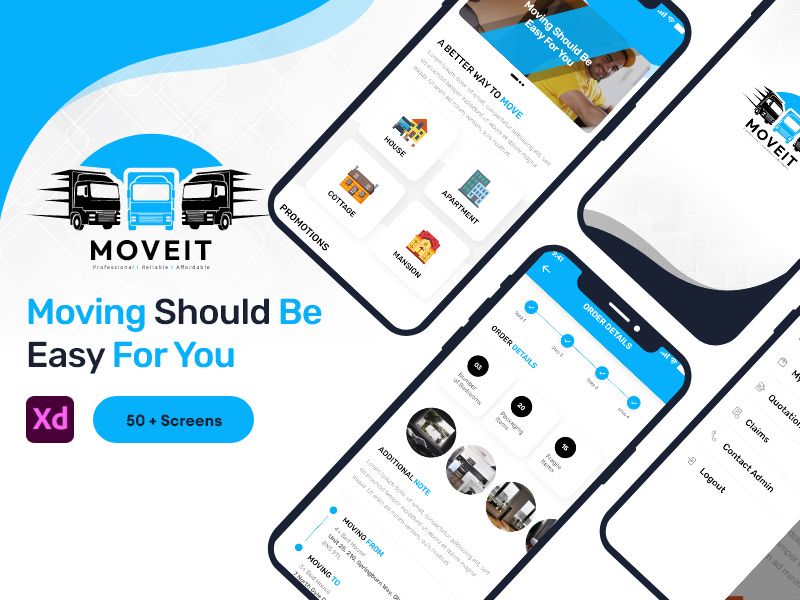 Moveit Moving App - Adobe XD Mobile UI Kit