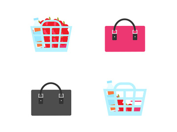 Shopping baskets and bags flat color vector objects set preview picture