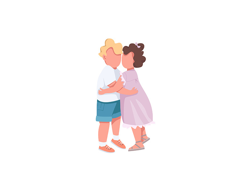 Children cuddling flat color vector faceless characters