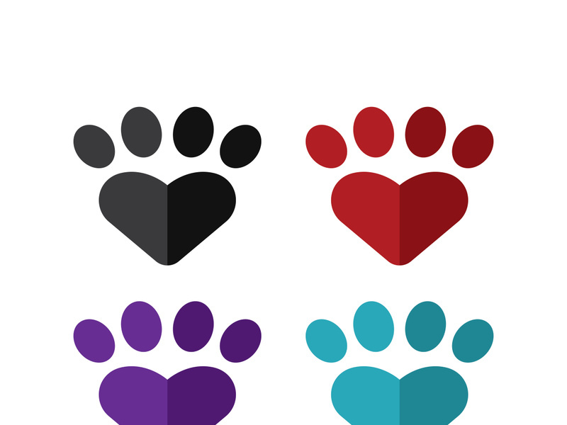 Heart Paw Print Set Logo Template Illustration