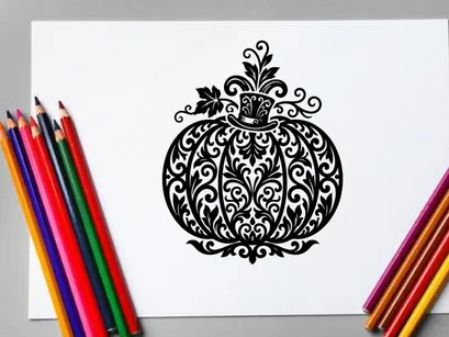 Intricate Halloween Pumpkin Silhouette with Decorative Swirls