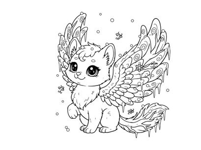 Cute white cat with angel wings vector illustration