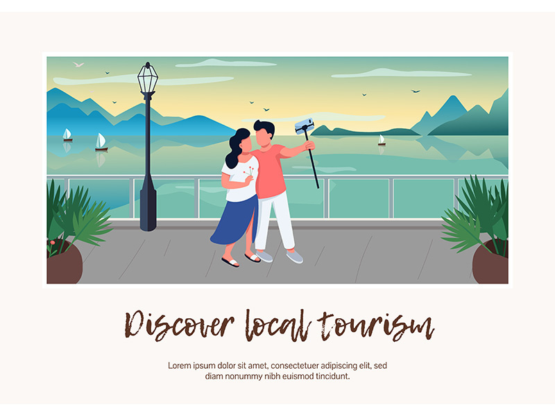 Discover local tourism banner flat vector template