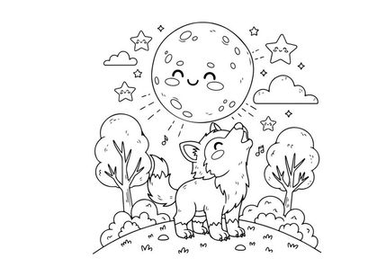 Cute sheep and moon stargazing night scene vector illustration