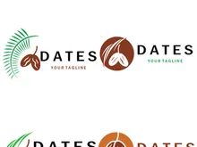 Date palm fruit plant logo design with leaves,seeds and date palm tree isolated background exotic organic plant.