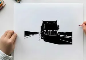 Silhouette of a semi truck driving on a highway