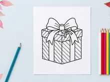 Christmas gift box line art illustration for coloring page and holiday design projects