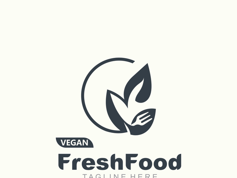 Fresh food logo healthy product badge or label food and drink market, vegan, nature organic premium quality design