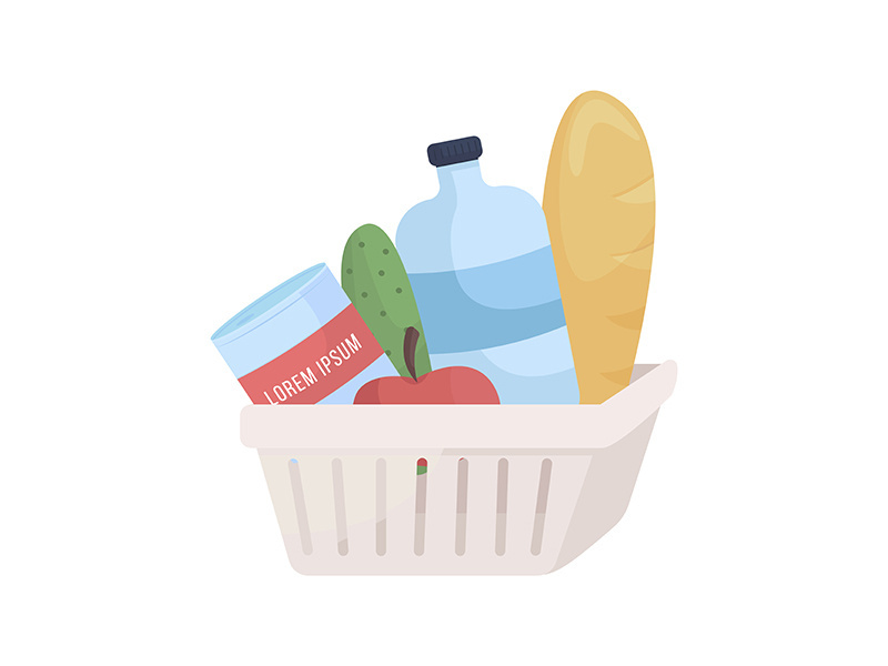 Plastic container with grocery items semi flat color vector object