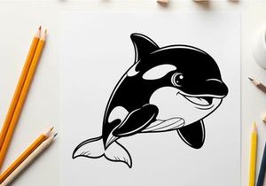 Smiling orca whale jumping vector illustration flat design