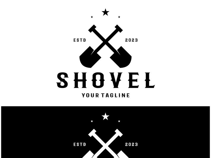 Shovel logo for agriculture, excavation,building, mining foundation. gardening vector set design with leaves