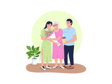 Senior mother with adult children flat color vector detailed character preview picture