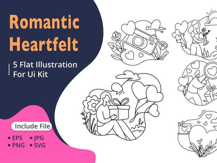 Valentines Day Line Art Illustration Pack Romantic and Heartfelt Designs