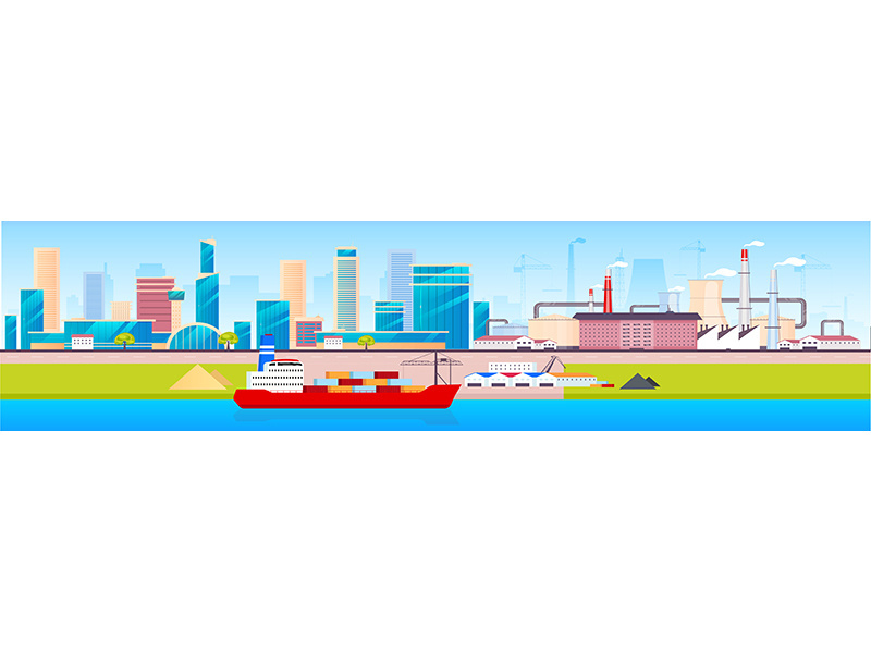 Metropolis panorama flat color vector illustration