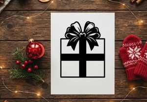 Black and white Christmas gift box with bow for holiday celebration