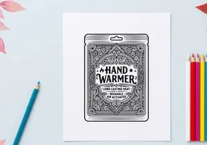 Hand warmer packet with vintage ornamental design for winter outdoor activity gear.