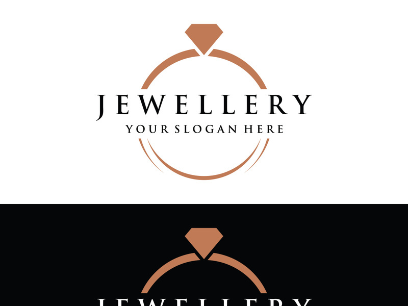 Abstract logo of jewelry ring with luxury diamond or gems.Isolated black and white background.Logo can be for jewelry brand and sign.