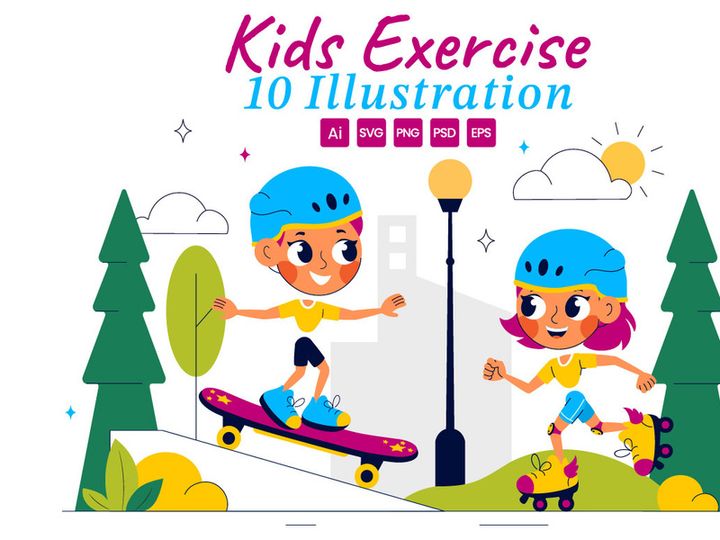 10 Happy Kids Exercise Illustration