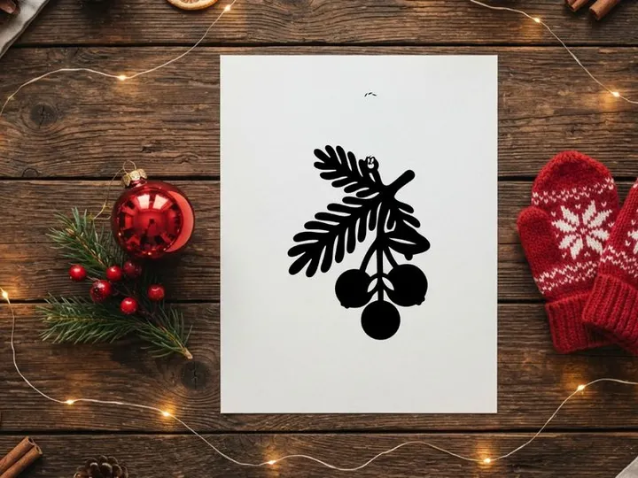 Schwarze Weihnachtskugel mit Tannenzweig und Beeren, isoliert auf weißem Hintergrund