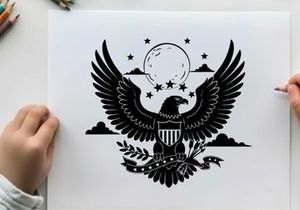American eagle silhouette with moon and stars icon