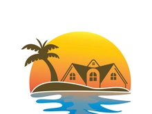 Minimalist icon sunset beach house logo design template