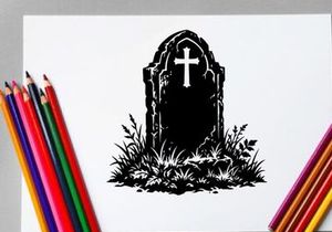 Silhouette of a Cross on a Tombstone in a Cemetery Scene