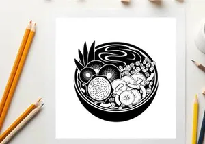 Silhouette of a bowl filled with various fruits and nuts