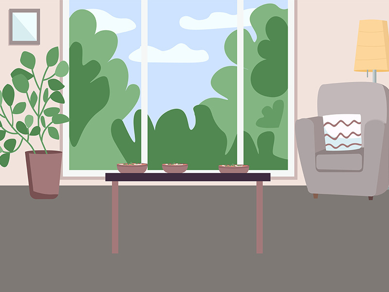 Spacious living room flat color vector illustration