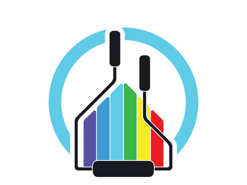 logo icon illustration house paint with a blend of brushes and rollers for house wall paint design, minimalist house, painting, interior, building, property business, wallpaper, vector concept