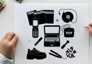Retro teen items silhouette illustration