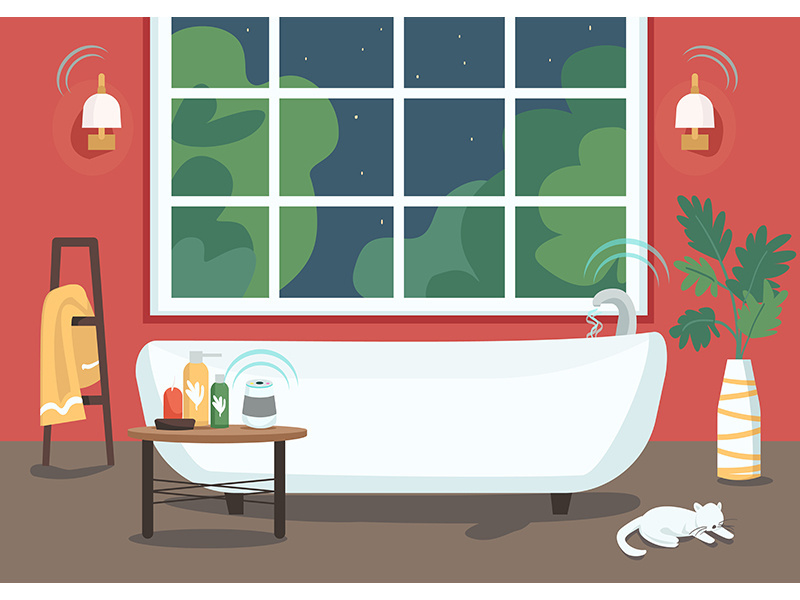 Smart bathtub flat color vector illustration