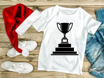 A black trophy icon sitting on a three tiered pedestal base