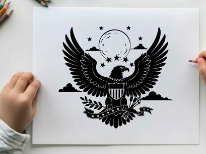 American eagle silhouette with moon and stars icon