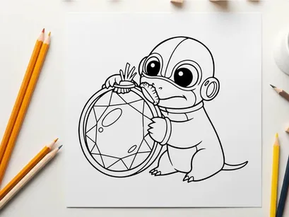 Cute baby duck holding compass vector illustration flat design