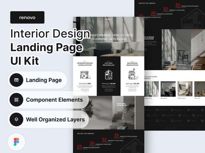 Renovo | Interior Design and Renovation Landing Page UI Kit