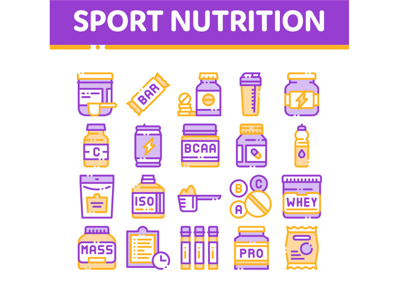 Sport Nutrition Cells Vector Thin Line Icons Set