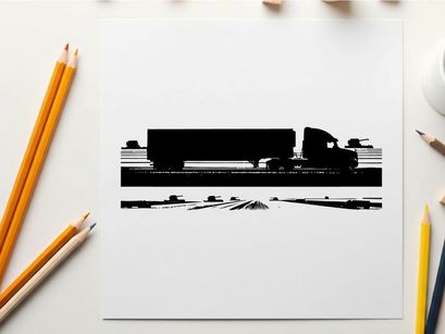 Truck silhouette driving on a highway at night
