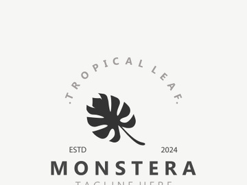 Monstera deliciosa leaf nature logo design, flat plant icon design illustration template preview picture